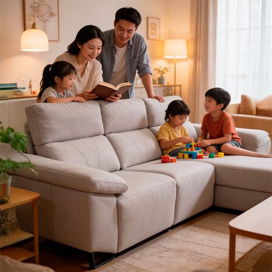 Familia con niños en el sofá Telúrico